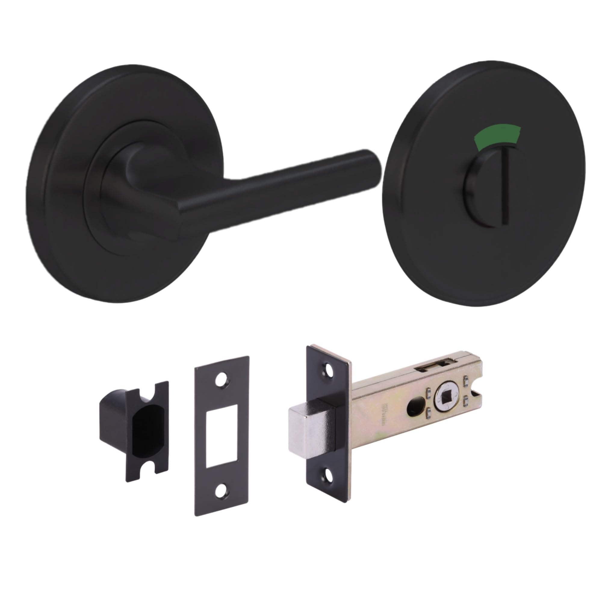 HANDLEZONE® Stainless Steel Bathroom Toilet Door Kit - DDA Disabled Turn with Indicator Release - Black Matt Finish - 76mm Bolt with 57mm Backset