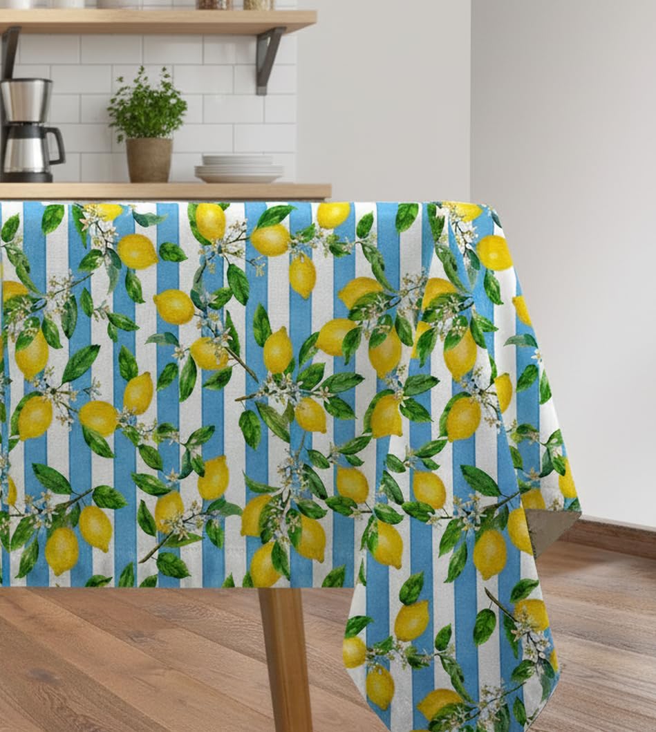 Vilber, Mantel, Corte de Tela de Algodón/Poliester de Fibras recicladas. Resinado, Antimanchas, Impermeable, para Interior y Exterior. Lemons.3159 (140x300 cm)