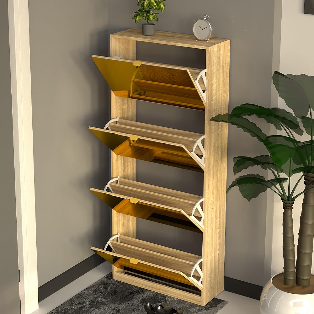 BAKAJI Scarpiera con Ante a Specchio Ribaltabili, Porta Scarpe con Ripiani a Ribalta e Maniglie, Struttura Salvaspazio Design Moderno, Ideale per Soggiorno, Ingresso, Salotto, Ufficio (4 Ante Bronzo)