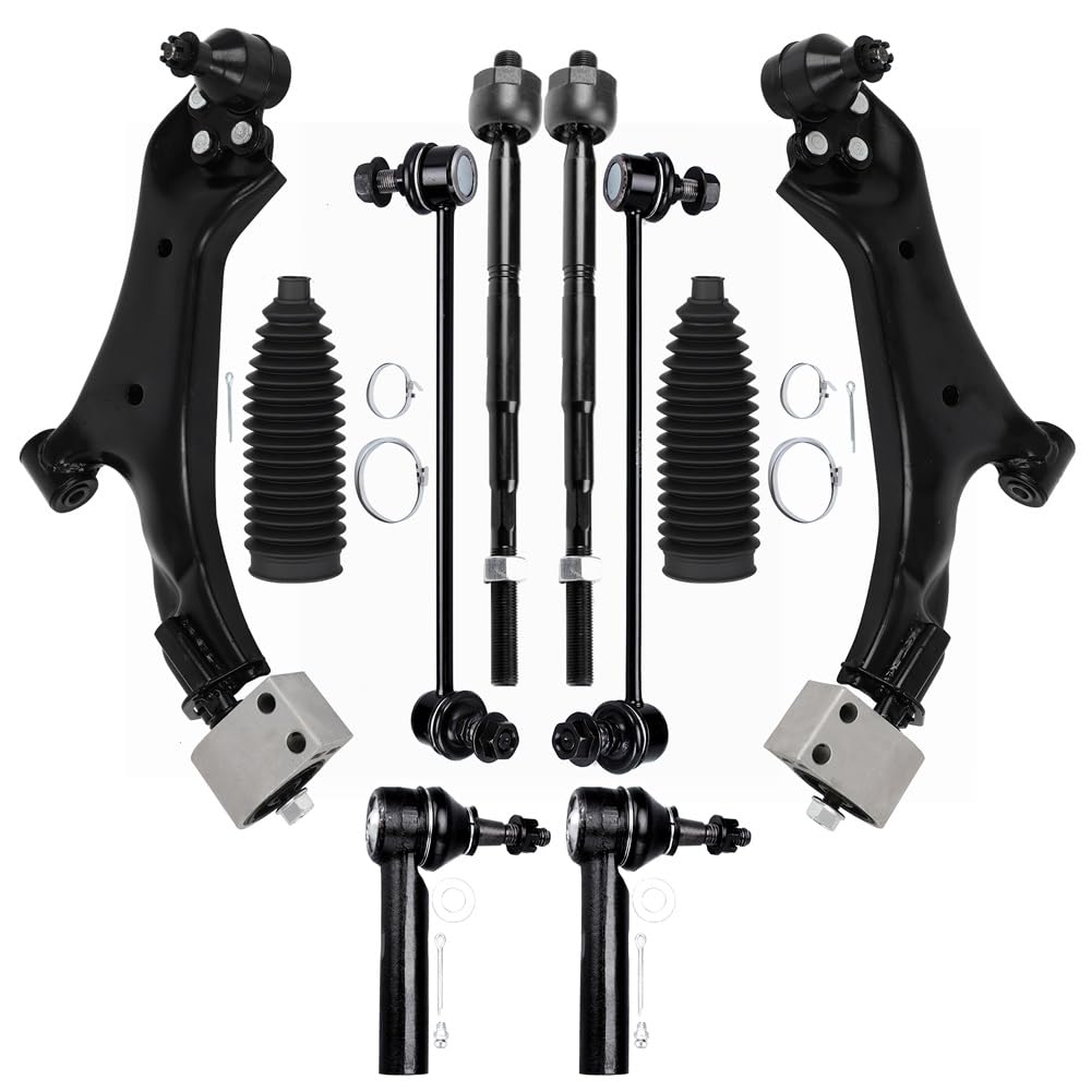 10-PC SET Suspension Kit for 2010-2017 for Chevy Equinox for GMC Terrain Front Lower Control Arm and Ball Joint Inner Outer Tie Rod End w/Boot Sway Bar End Link