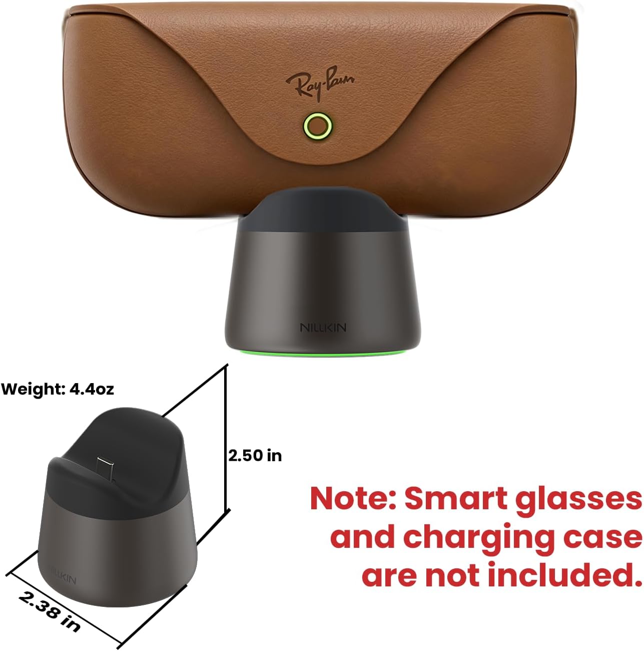 Nillkin RayDock Aluminum Charging Stand for Ray-Ban Meta Smart Glasses Case (Gen 1 & 2), LED Light Charging Dock for Smart Glasses Case Accessories, Stable Anti-Slip, Display for Home & Office, Brown