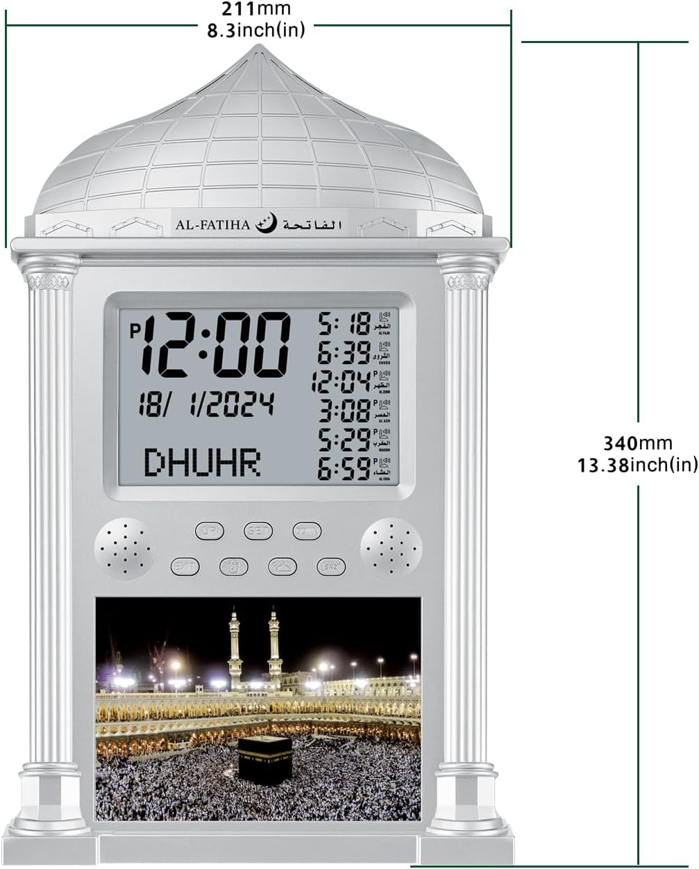 Azan Clock for USA, Muslim Athan Wall Clock Alarm with LCD Display, Home/Office/Mosque Digital Azan Clock (Silver)