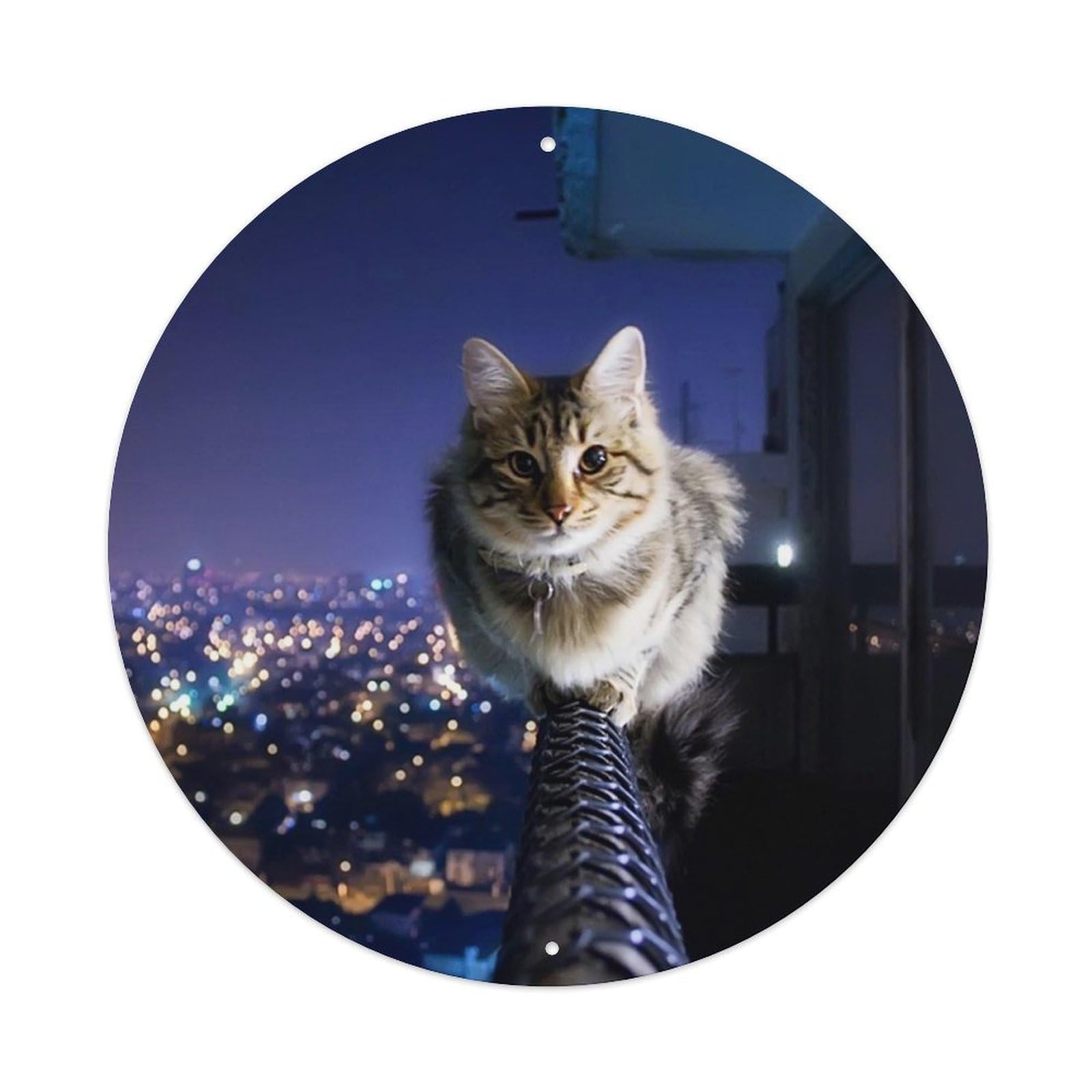 Cute Kitten Night City Pet Cat Classic Portrait Metal Tin Sign