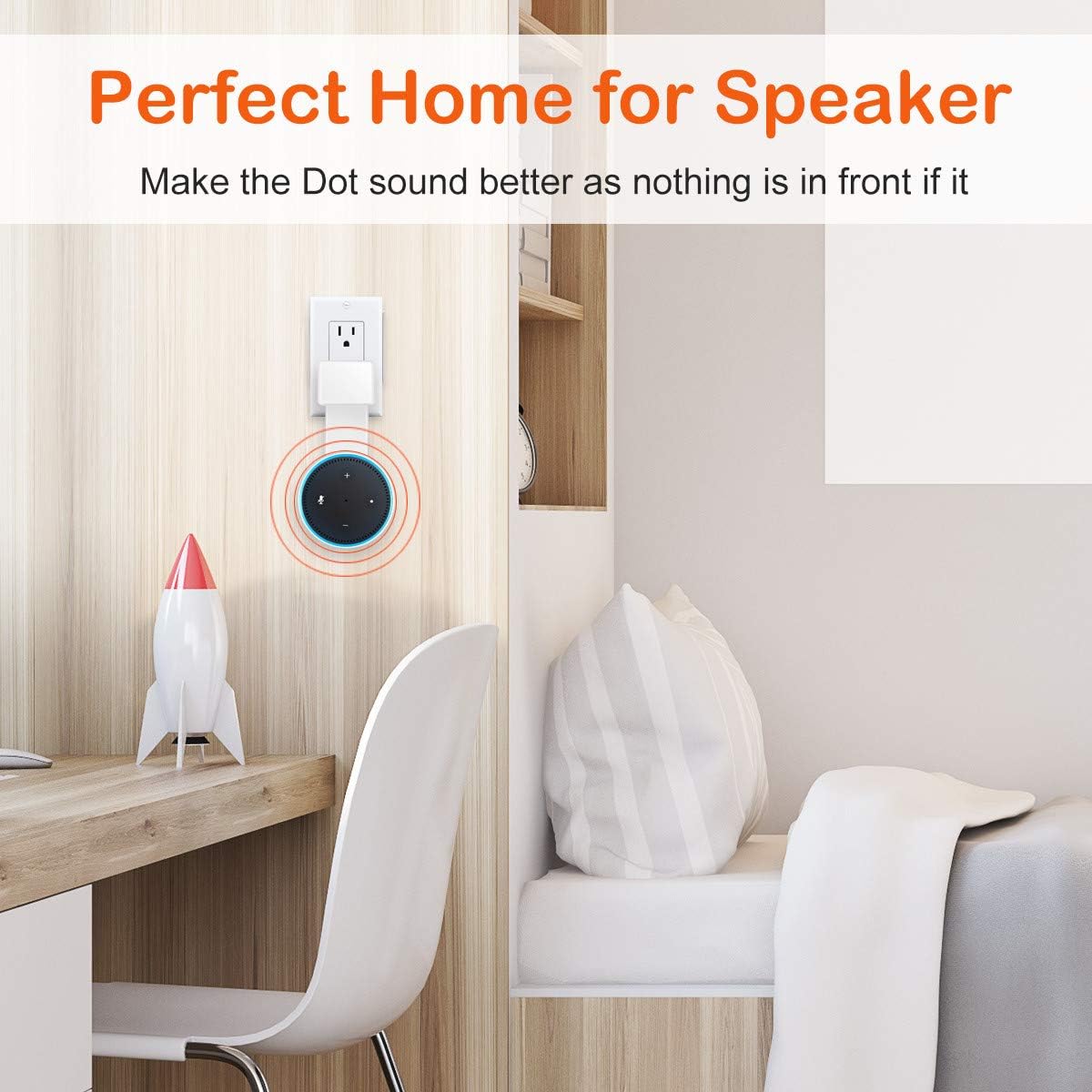 Feiyen Outlet Wall Mount Hanger Stand for Dot 2nd Generation Without Mess Wires Or Screws, Space-Saving Holder Case Plug Mounting Bracket in Kitchens, Bathroom and Bedroom (White 2018)