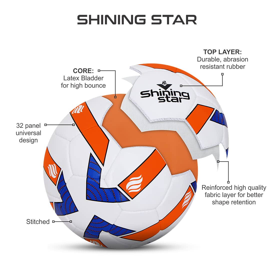 Nivia Rubber Shining Star Rubber Football, Size 5, (Multicolour, Soccer) 2