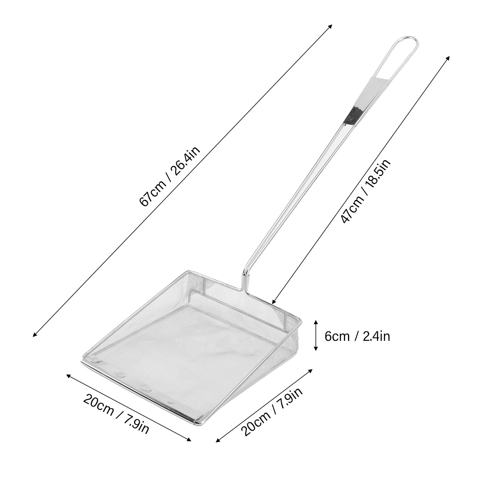 Asixxsix Skimmer per Olio Quadrato Grande in Acciaio Inossidabile a Maglia Fine, Cucchiaio per Colino per Alimenti con Manico Lungo 26,4x7,9 Pollici con Design a Maglia Fine