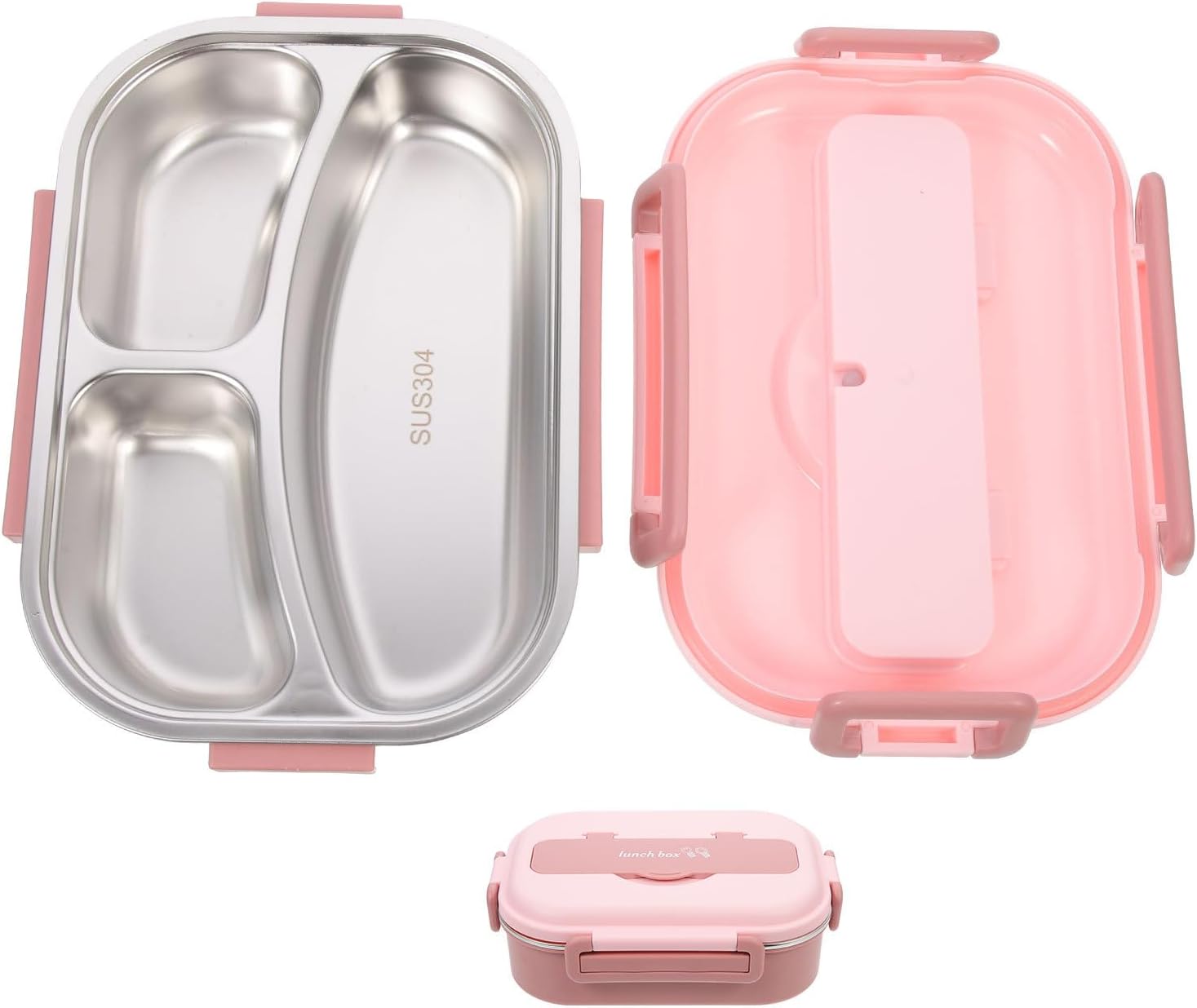 ABOOFAN Stainless Steel Lunch Box Bento Box with 3 Compartments Leakproof Insulated Portable Food Container for Work School Travel 9.05X6.29X2.75In