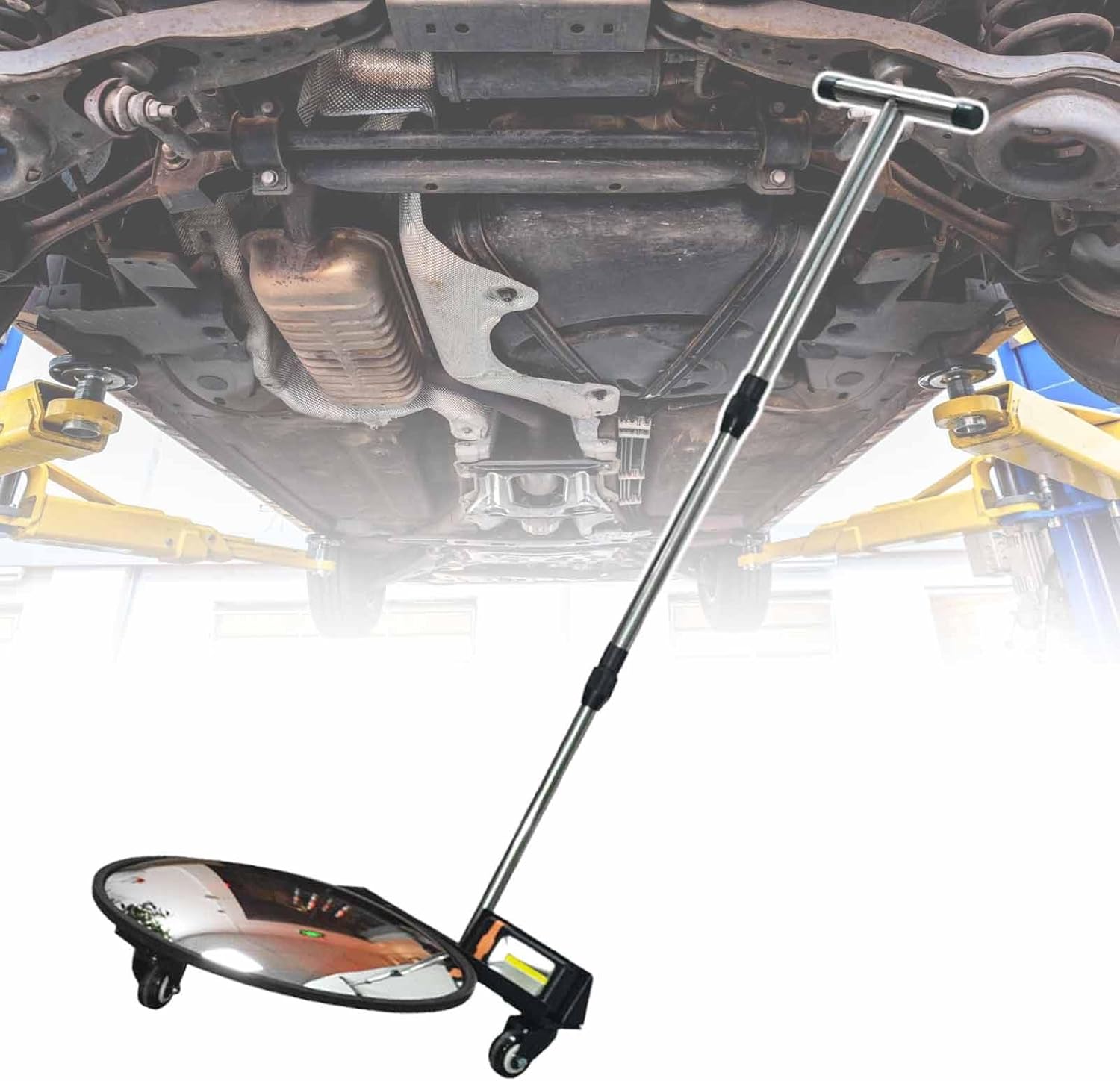 Extendable Car Inspection Mirror 2X,Adjustable Angle Auto Magnifying Security Round Mirror 20.5-63" 35.4-47" 18.7-45" Telescopic Handle,for Home and Workplaces,D