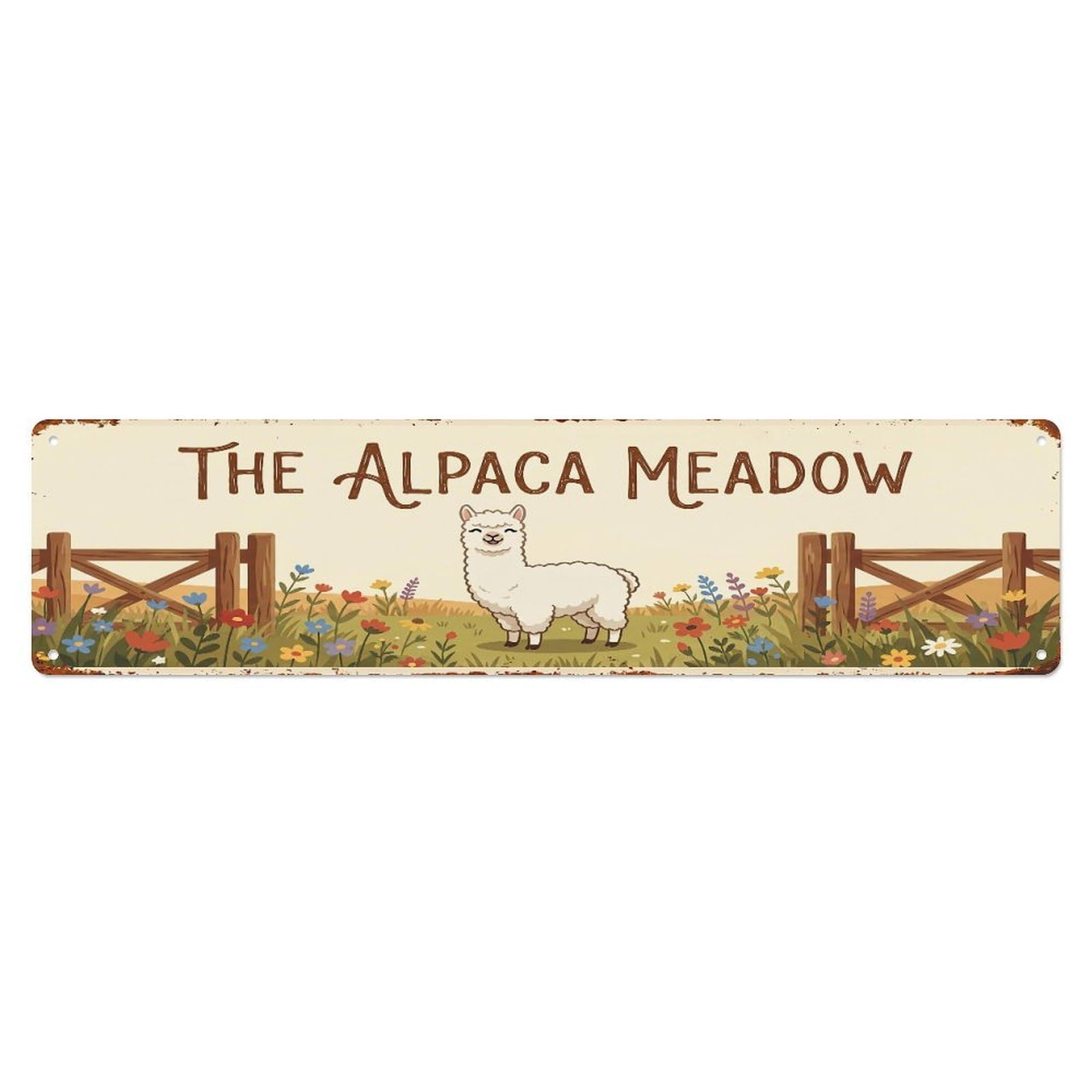 Metal Tin Sign Vintage Alpaca Farm Scene The Alpaca Meadow