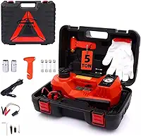 FINYQBET Macaco Hidráulico Elétrico 12V 5 Toneladas - Kit Portátil com Bomba de Ar 150PSI, Iluminação LED - Para Carros SUV/Sedan e Emergência, Faixa de Elevação de 15 a 45 cm