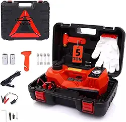 Macaco Hidráulico Elétrico 12V 5 Toneladas - Kit Portátil com Bomba de Ar 150PSI, Iluminação LED - Para Carros SUV/Sedan e Emergência, Faixa de Elevação de 15 a 45 cm