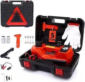 FINYQBET Macaco Hidráulico Elétrico 12V 5 Toneladas - Kit Portátil com Bomba de Ar 150PSI, Iluminação LED - Para Carros SUV/Sedan e Emergência, Faixa de Elevação de 15 a 45 cm