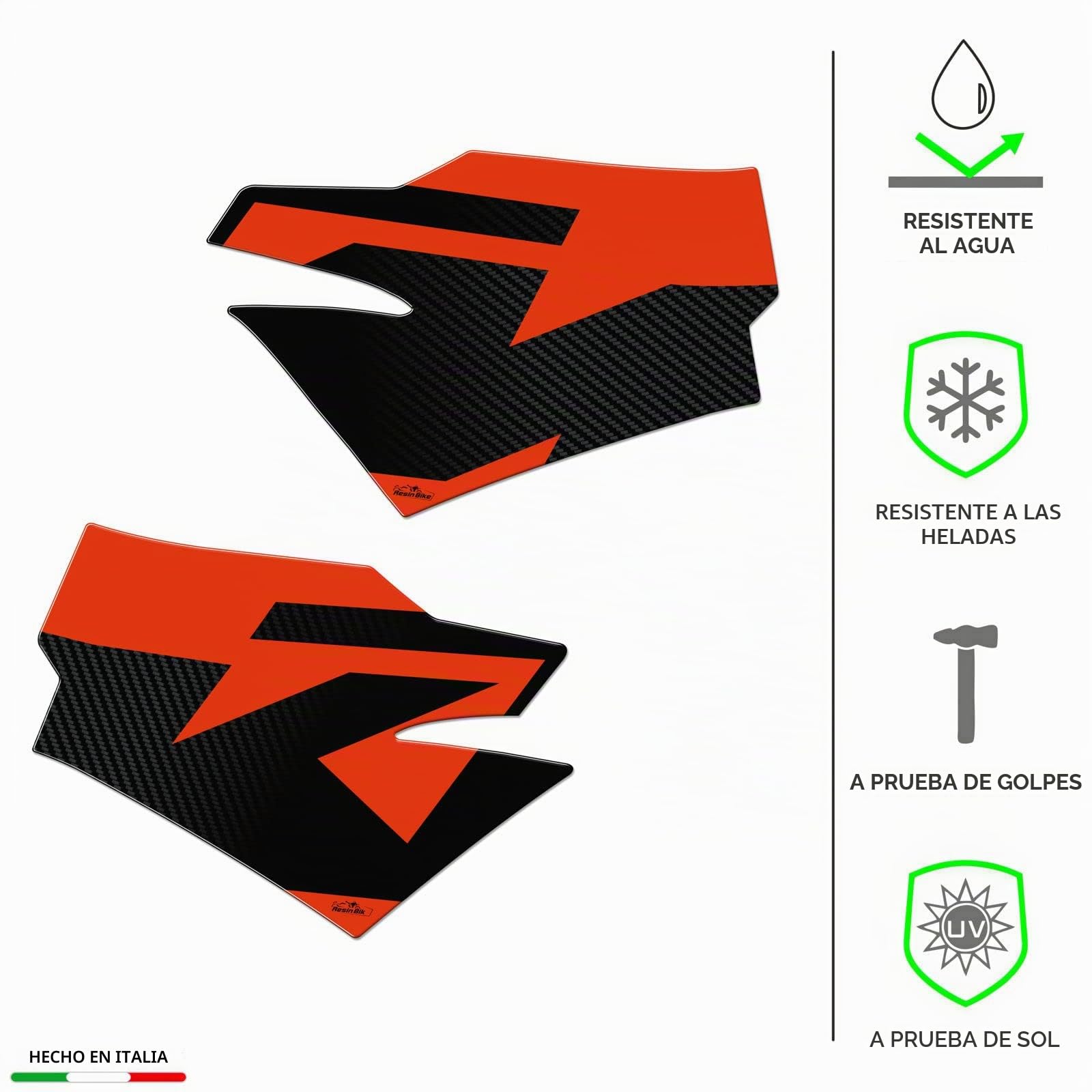 Resin Bike Adhesivos de Moto Compatibles con KTM Duke 890 GP 2022-2023 Duke 890 R. Protecciones Laterales de Tanque de Choques y Arañazos de Moto. Adhesivo 3D Resinado - Made in Italy