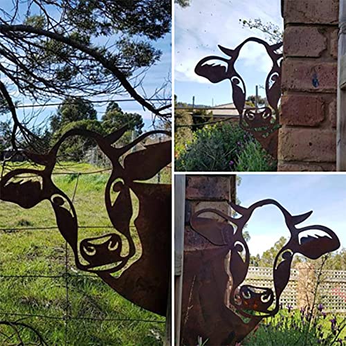 TY&WJ Farm Metall-Kunst Tier Silhouette Dekor,Outdoor Peeping Kuh Silhouette Wand-skulptur,Lustig Zaun-Dekoration Hängen Garden Stakes Für Bauernhaus Hof-Kuh 29cm Cover