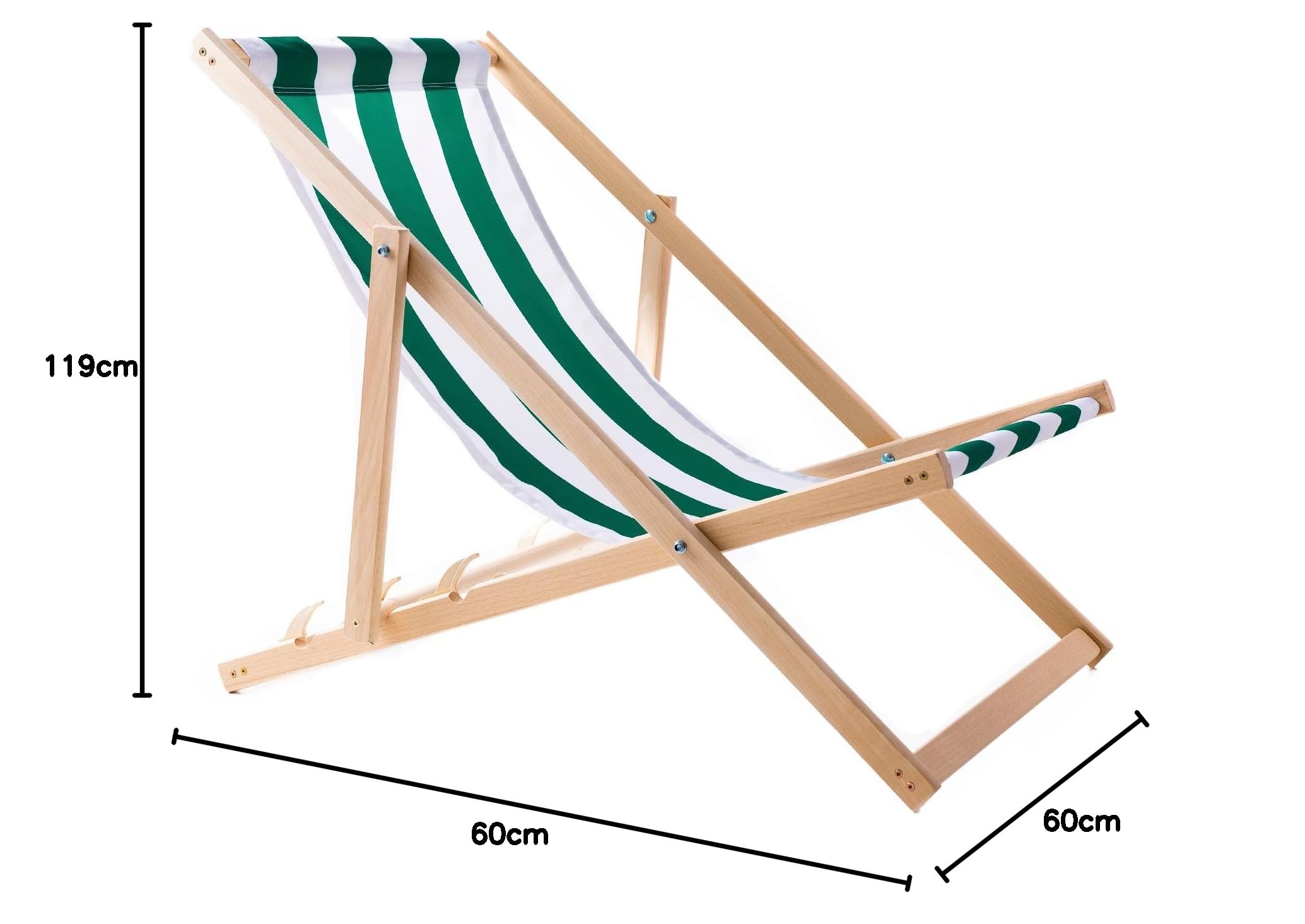 set di Sedie a sdraio a 2 posti in Legno di faggio sedia da spiaggia lettino Prendisole lettino da giardino per spiaggia, giardino, balcone e terrazza fino a 120 kg (strisce verdi)