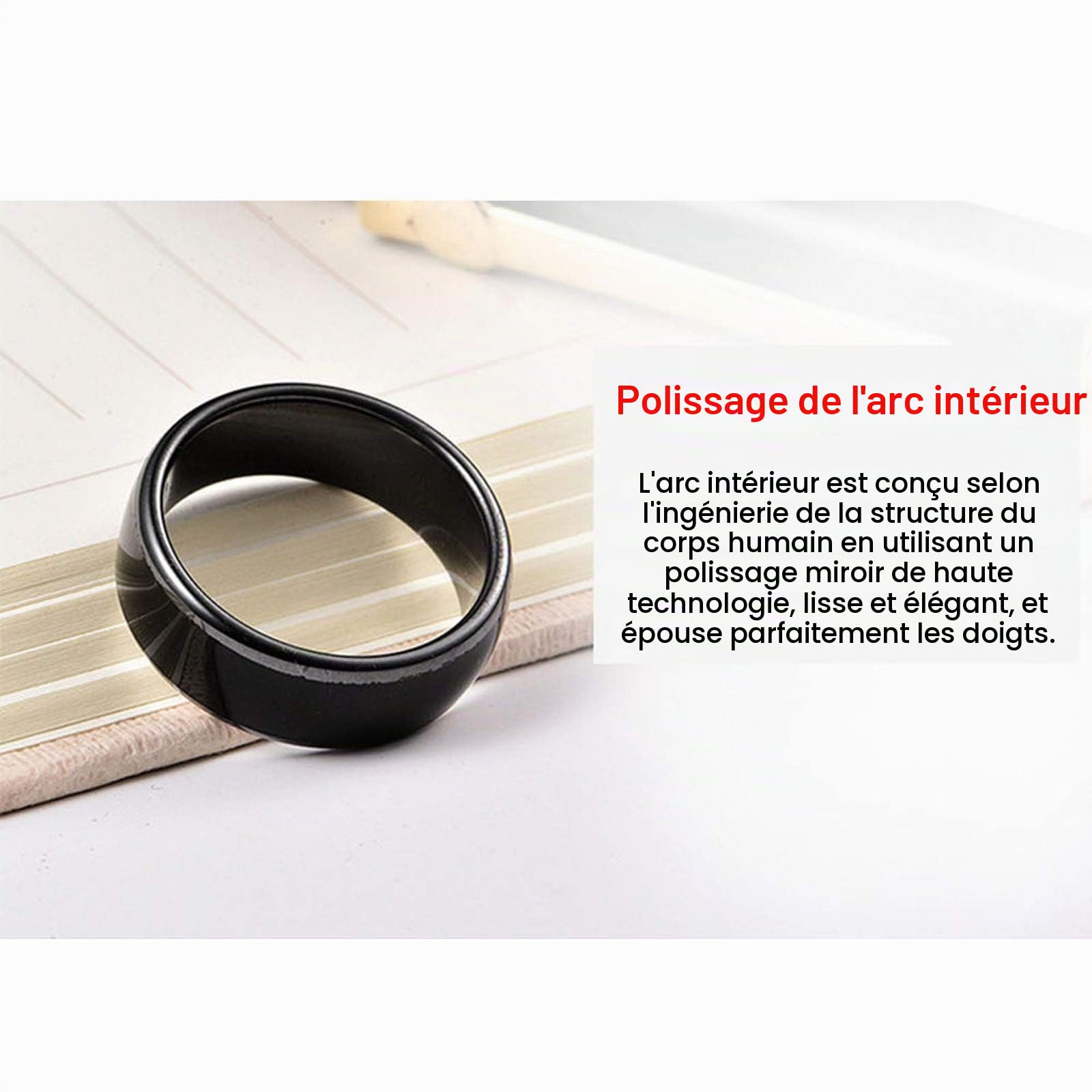 Bague de réécriture intelligente T5577 ou puce UID RFID en céramique noire 125 kHz/13,56 MHz pour homme ou femme (T5577 125 KHZ-19 mm)