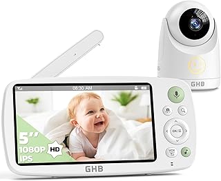 GHB Babyphone mit Kamera 5 Zoll HD 1080P Babyphone 4000-mAh-Akku 7x24 St. im VOX Modus 4xZoom Gegensprechen Nachtsicht Reichweite 300m