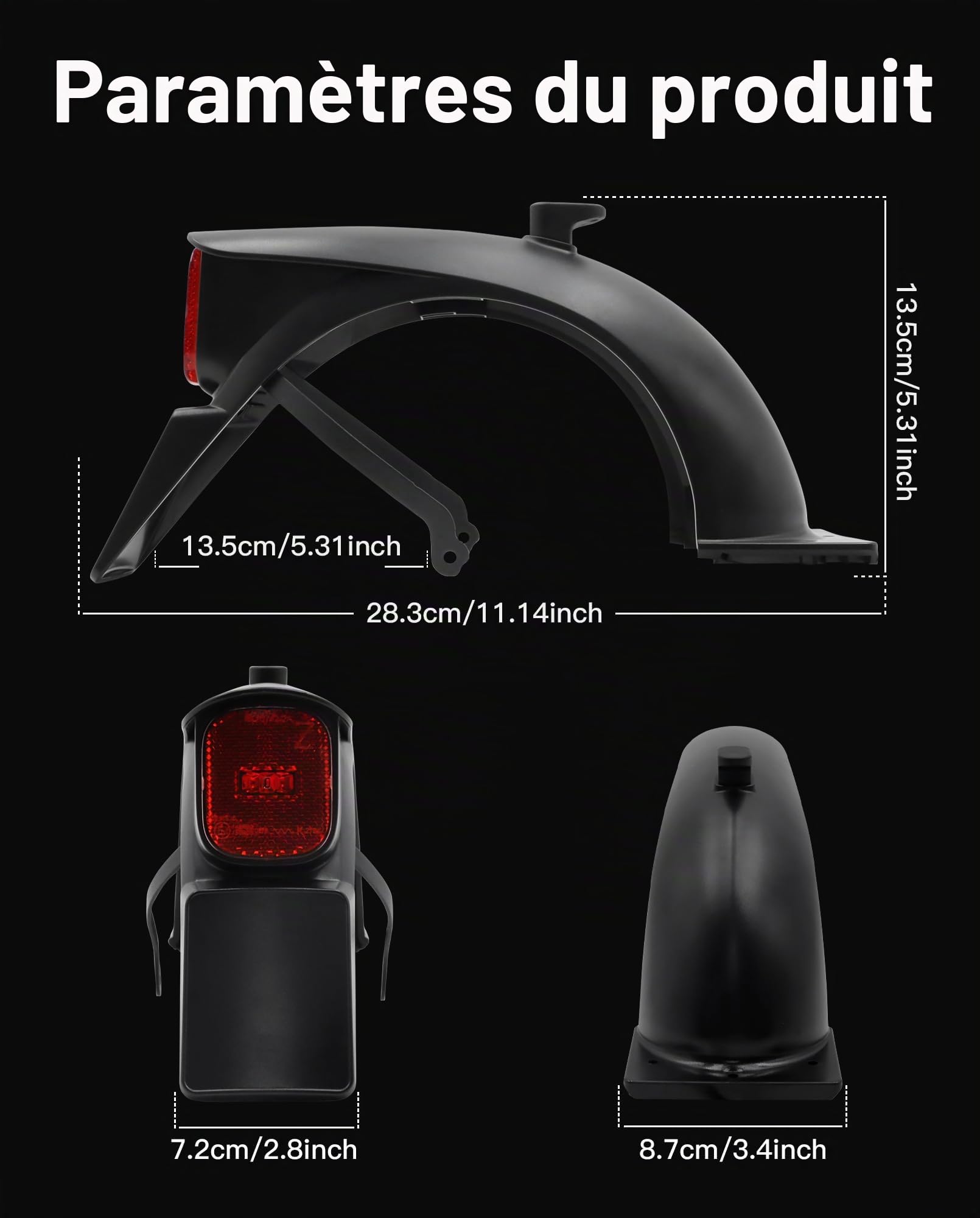 Support Garde-Boue Arrière pour Scooter avec Crochet et Feu Arrière Intégré, Compatible avec Segway Ninebot E2 E2 Plus Kickscooter Support Support Garde-Boue Arrière Accessoires Garde-Boue