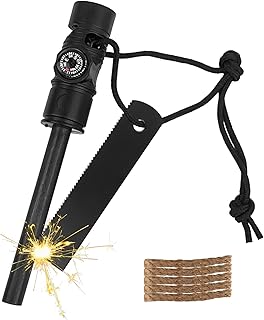MOSTFUN Feuerstahl Feuerstein Survival Set, Wasserfester Magnesium-Feuerstarter mit Kompass Pfeife, Feuerstarter mit Paracord Hanfseil, Feuerstein Feuerzeug für Camping Outdoor und Survival