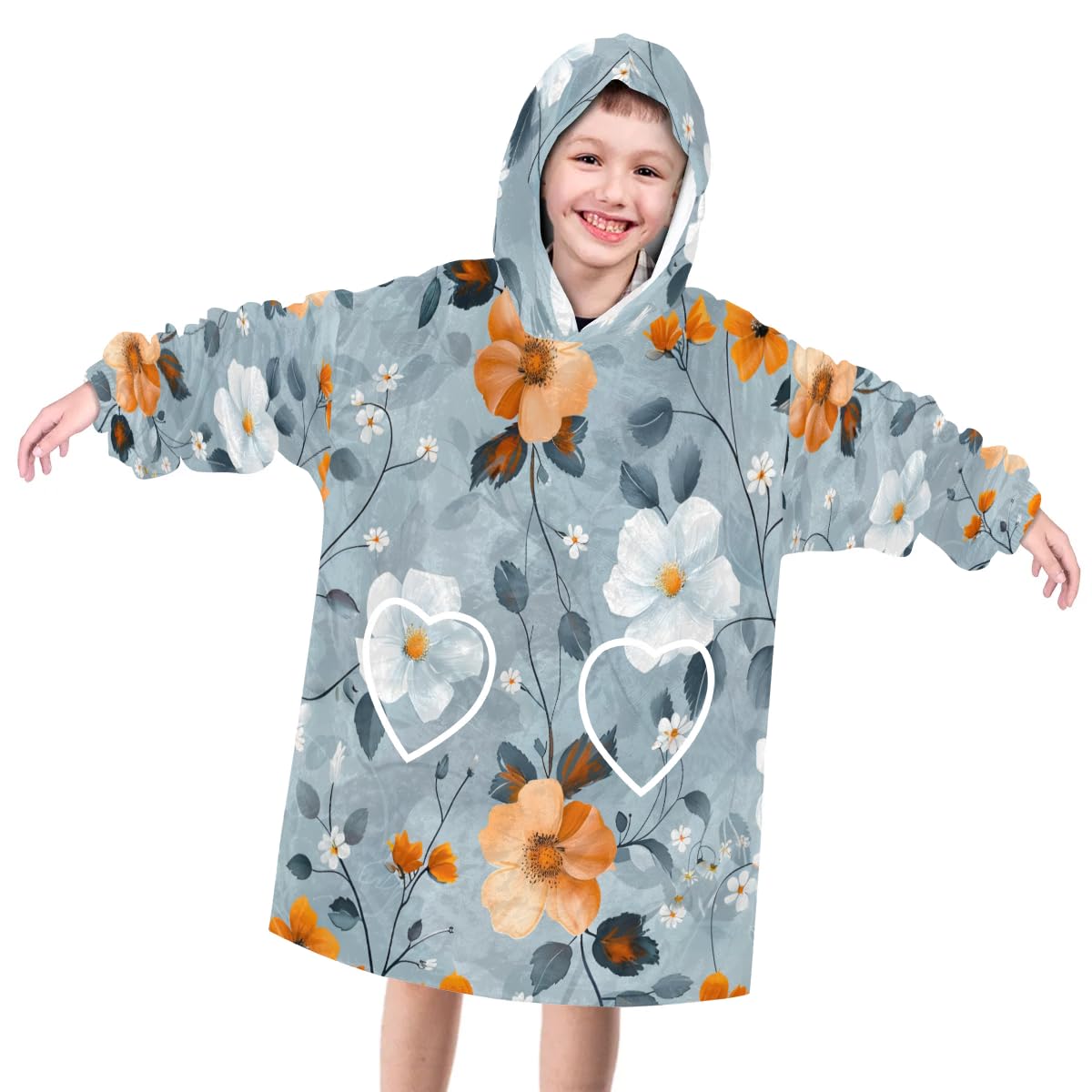Pardick Wearable Blanket Hoodie for Kids, Mystical Flower Fleece Sweatshirt Blanket Oversized Blanket Sweatshirt with Pocket Flannel Warm Hooded Blanket 6-10 Year Old Girl Boy Gift, One Size