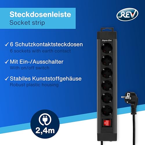0014612513 Steckdosenleiste mit Schalter 6fach Schwarz Schutzkontakt 1 St