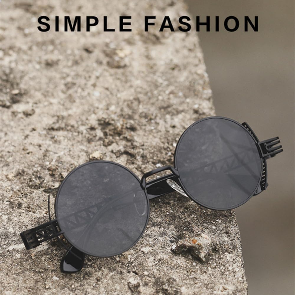 MUTYNE Retro Round Punk Sunglasses Women Fashion Clear Mirror Shades UV400 Men Unique Hollow Metal Sun Glasses