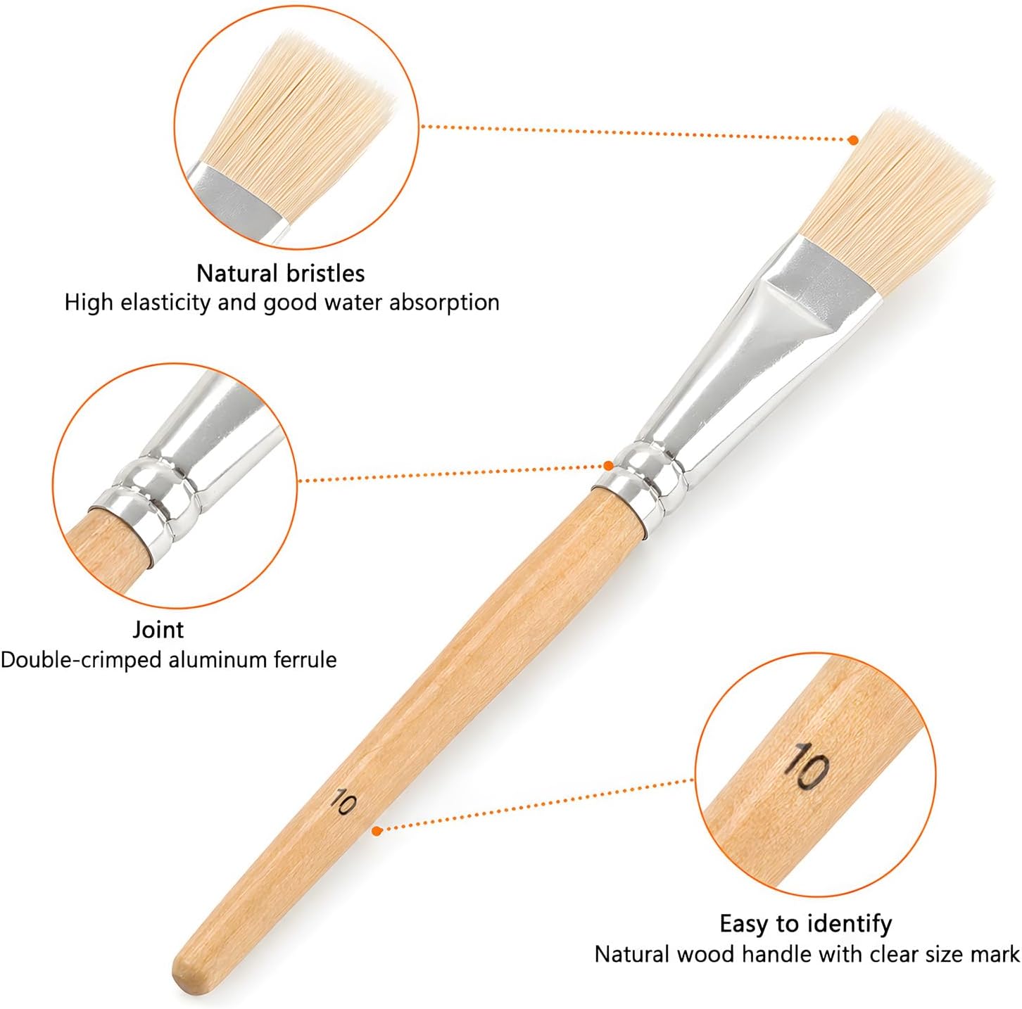 Paint Brushes Set of 24, Natural Bristle Round and Flat Tip Art Set | Wood Handles, Assorted Sizes, Students, Beginners, Classroom Painting, Acrylic, Oil, Watercolor, Gouache