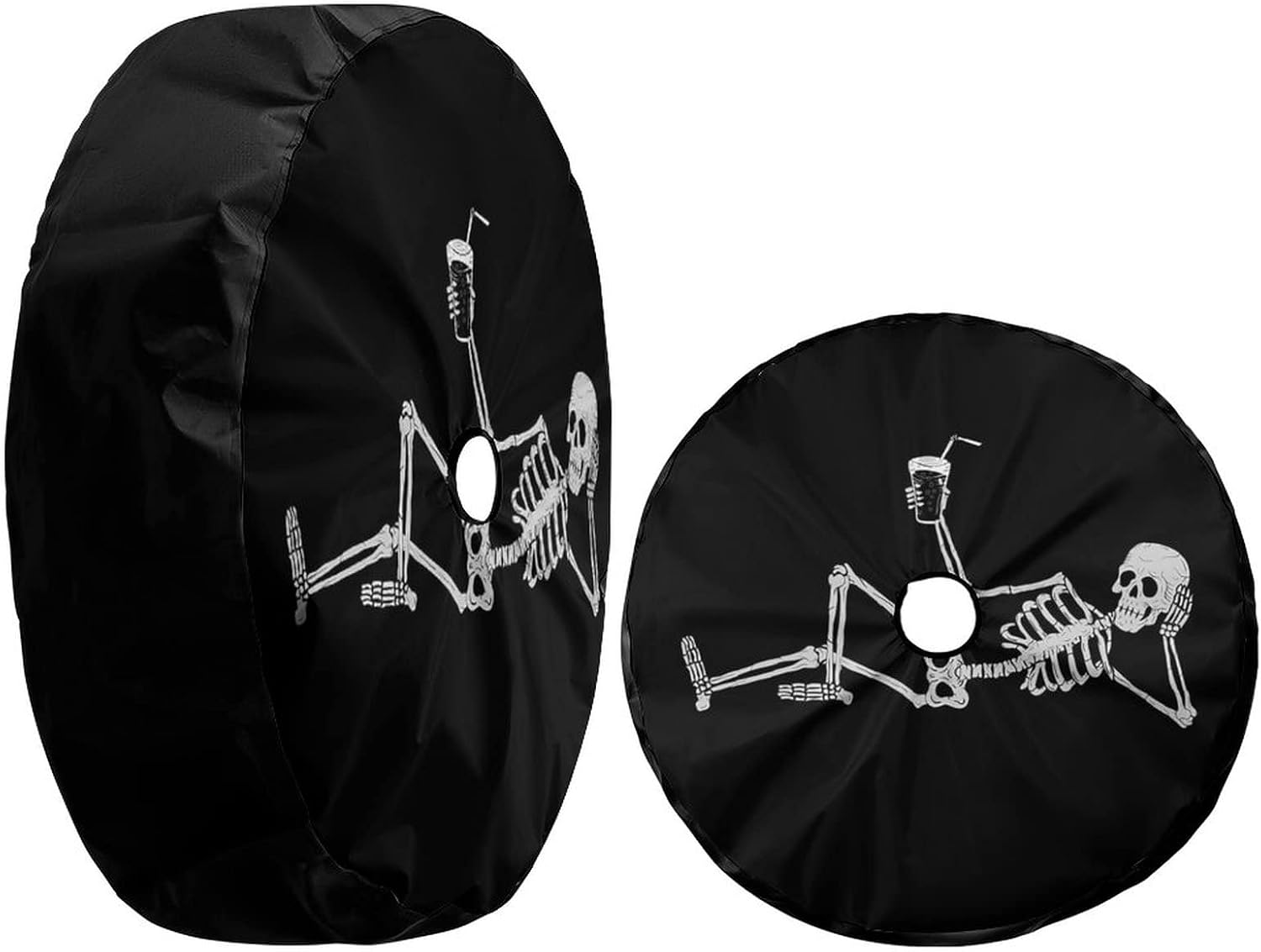 KiuLoam Funny Skeleton Human Spare Tire Cover with Backup Camera Hole Universal Sunscreen Waterproof Wheel Covers for Trailer RV SUV Truck and Many Vehicles (17" for Diameter 31"-33")