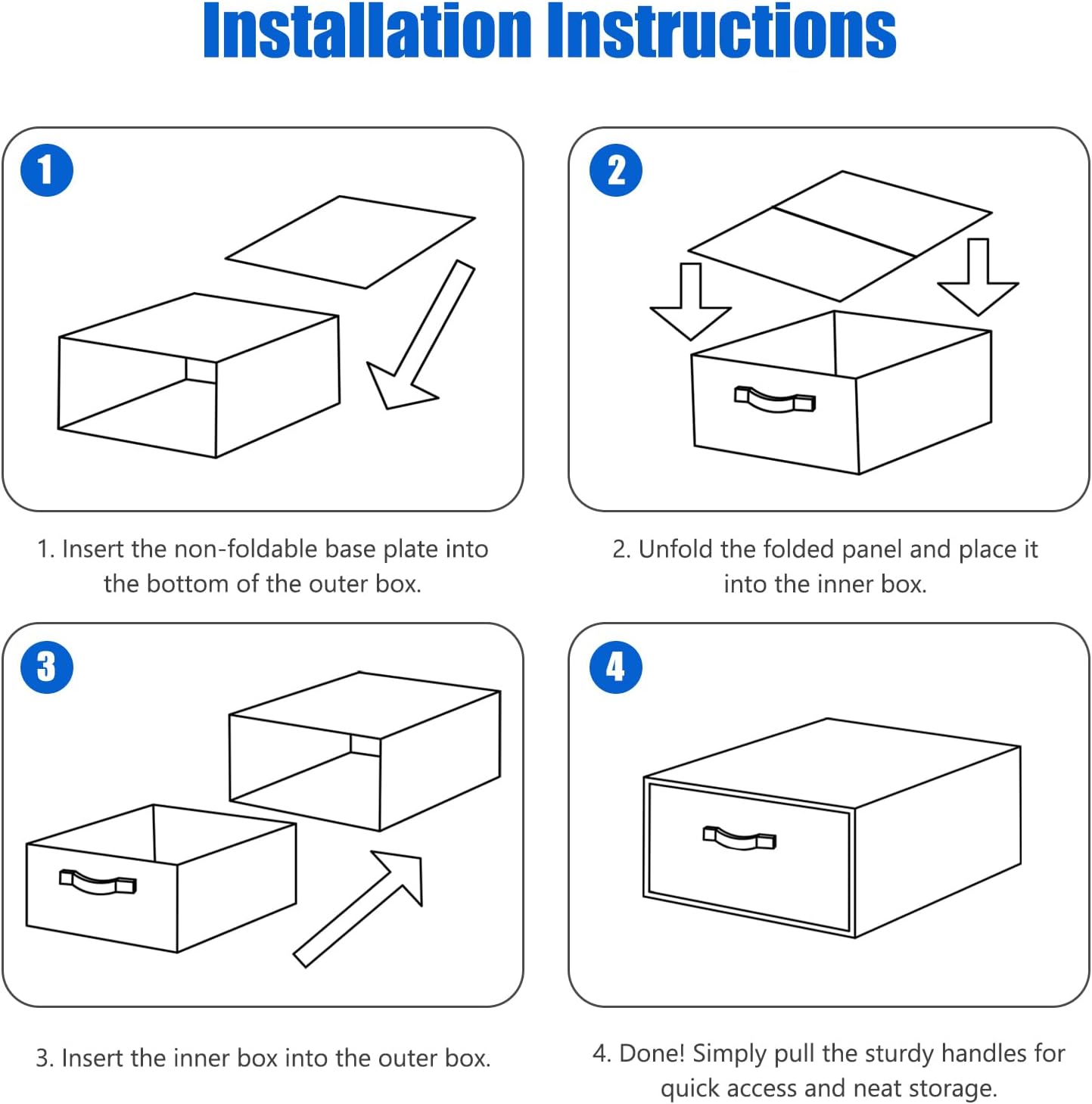 4PCS Closet Drawer Organizer Stackable Fabric Storage Boxes Bins Baskets with Lid PU Leather Handles Foldable Washable Cotton Linen Wardrobe Shelf Cloth Towels Container (Black, Large)