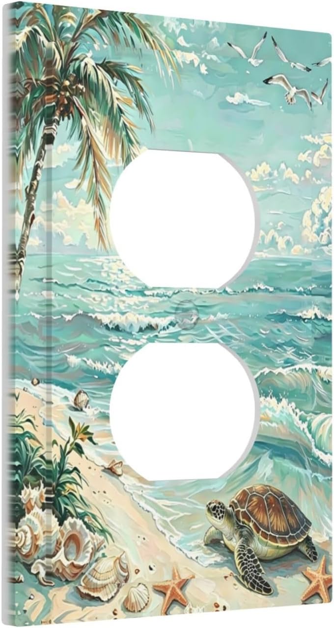 Decorative Outlet Covers Teal Tropical Beach Turquoise Ocean Waves Turtle 1 Gang Duplex Light Switch Cover Plate Unique Wall Plates Switch Plate Covers for Home Decor image 2