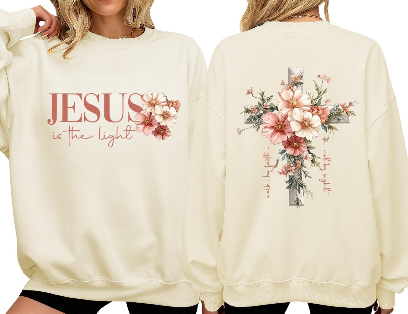 Christian Sweatshirts for Women Floral Graphic Shirt Faith Cross Sweatshirt Faith Religious Inspirational Shirts - Image 5