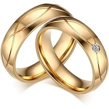 ROWAG 5MM Mens Stainless Steel Couple Wedding Rings Womens Cubic Zirconia CZ Engagement Promise Rings for Him and Her