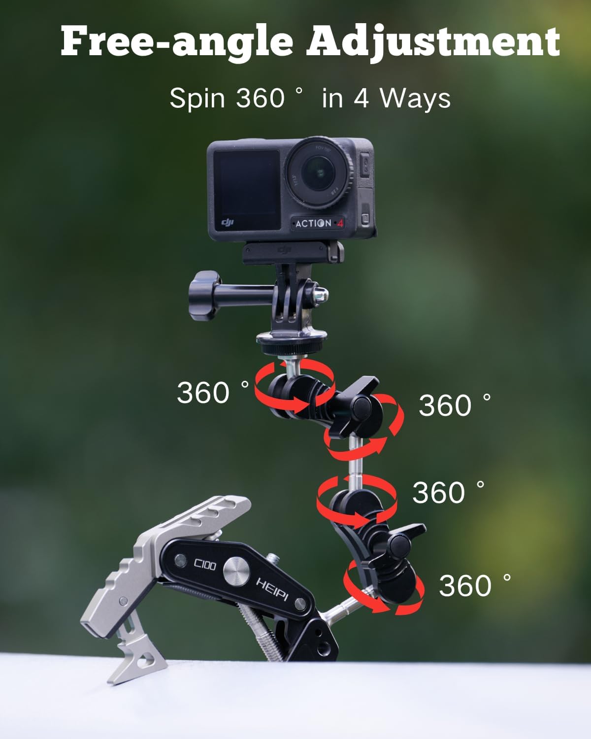 HEIPI Super Clamp Phone Camera Mount Holder 2-in-1 Clamp & Stand Design with 360°Rotation Long Magic Arm with Phone Clip Mount Adapter Holder Max Clamping 3.93 inch