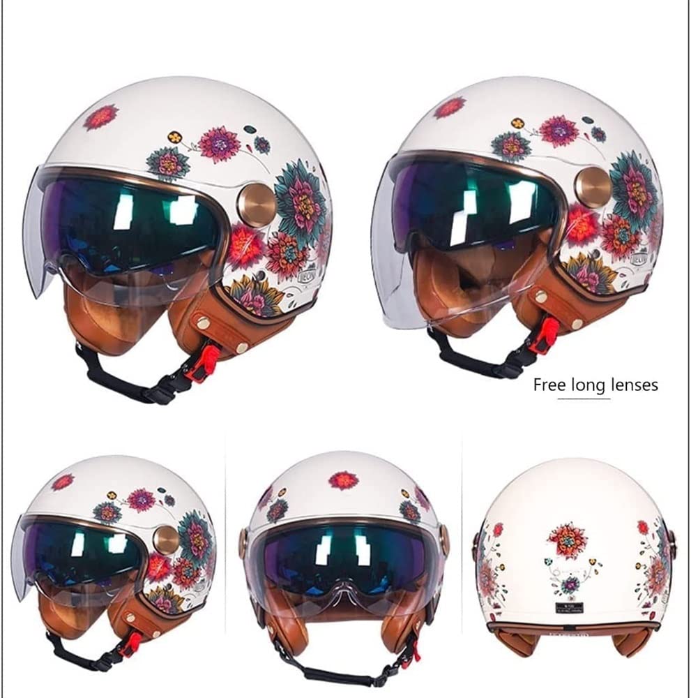 Półkask motocyklowy, półkask Jet-Helmet, otwarty kask z podwójną osłoną przeciwsłoneczną + regulowana klamra Quick Release, do kasku pilota skutera Cruiser Motorower, zatwierdzony przez ECE/DOT (Colo
