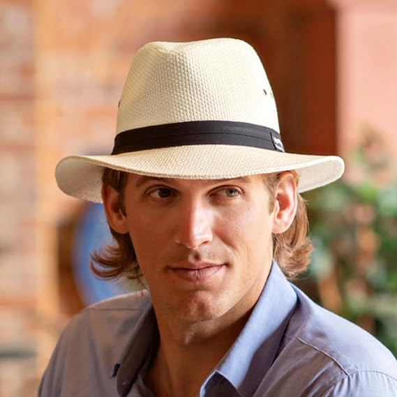 Panama Jack Straw Safari Mens Sun Hat - Black Band, 2.5 Brim, UPF 50+ Sun Protection