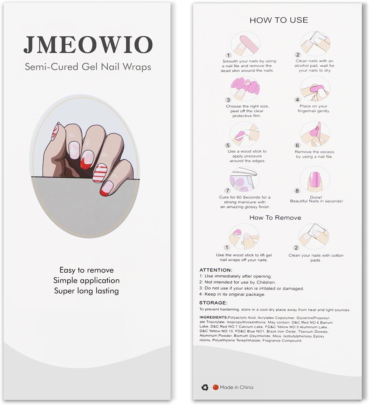 JMEOWIO Semi Cured Gel Strips Nail Art Sticker Wrap Christmas French Tip