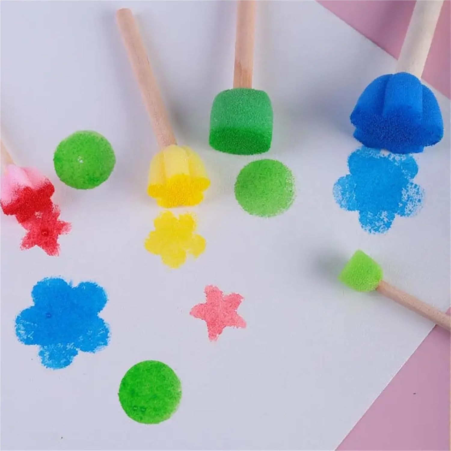 Foam Paint Brushes 100pcs Paint Sponge Stamp Stick DIY Painting Stencil Wooden Handle DIY Painting Stencils Arts Tool