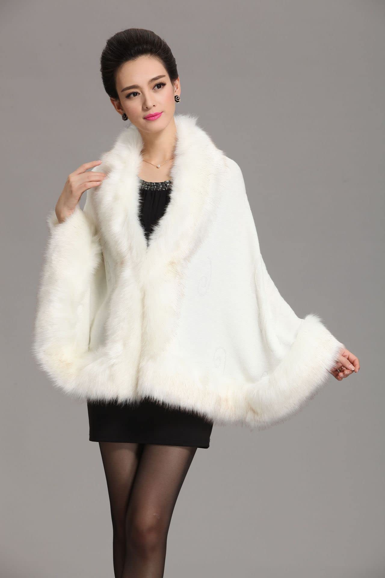 Scialle Donna,Donna Faux Fur Wrap Scialle Stola Inverno Matrimonio Coprispalle Sposa Damigelle Stola Coprispalle Con Pelliccia Elegante Mantella Cardigan Lavorato A Maglia Inverno Cappott