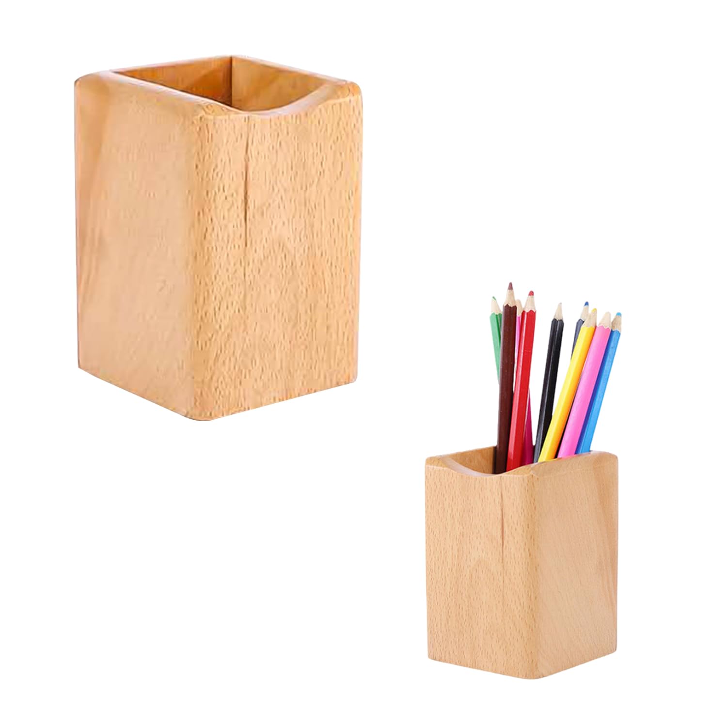 HIXNUG Wood Pen Pencil Holder Make Up Brush Stand Multi Purpose Natural Beech Pencil Cup Pot Pen Storage Stand Desk Organizer for School Home Office Stationery
