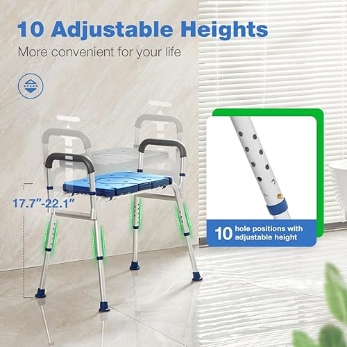 Miniatura 2 de GreenChief Silla de ducha con brazos y respaldo de 350 libras, silla de baño plegable ajustable, asiento de ducha recortado para lavado privado,