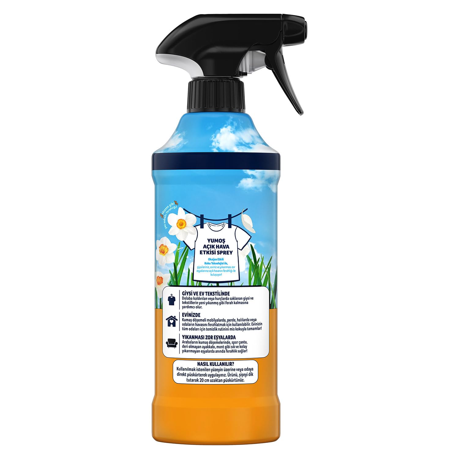 Yumoş Açık Hava Etkisi Sprey Yıkanması Zor Eşyalar İçin Giysi Spreyi Nergis 430 Ml