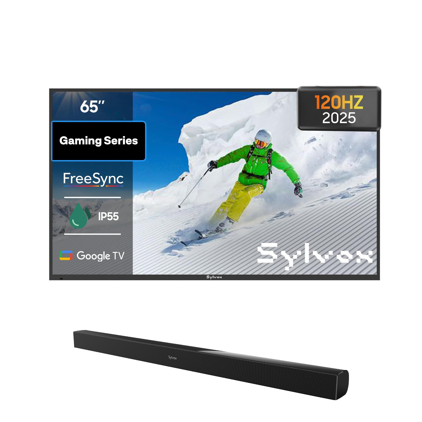 SYLVOX Bundle 65 120Hz Waterproof Outdoor TV 2025 Gaming Series S2 Soundbar