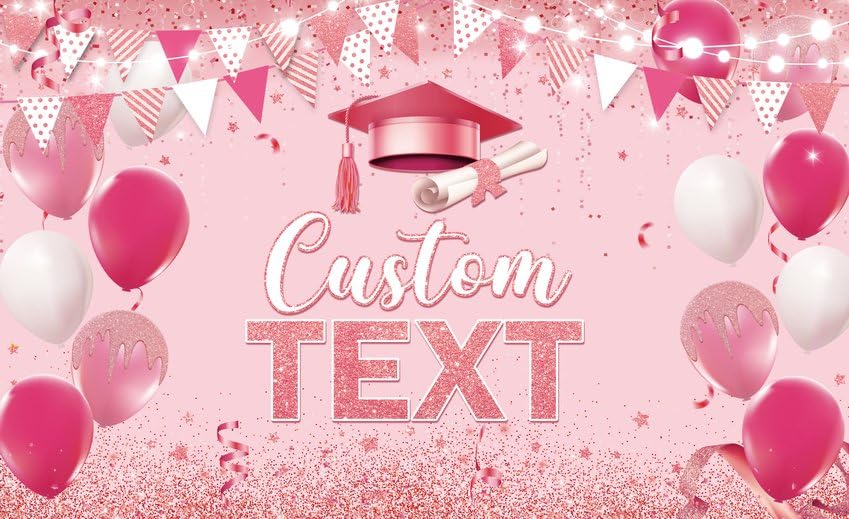 Image of AIBIIN Personalized Customization 7x5ft Congrats Grad Backdrop Graduation Decorations 2026 Pink Gold Glitter Balloons Congratulations Graduation Party Background for Photography Party Supplies