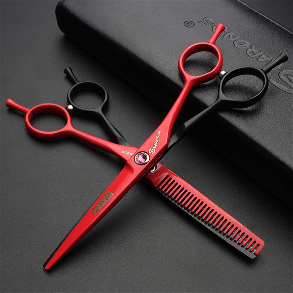 5,5 Pollici di Capelli Professionale di Taglio Forbici Set, Parrucchiere Forbici per Capelli Sytlist E Barber Shop (Light E Sharp), Acciaio Inossidabile 440C Che Designa Attrezzo,Rosso,5.5 inch
