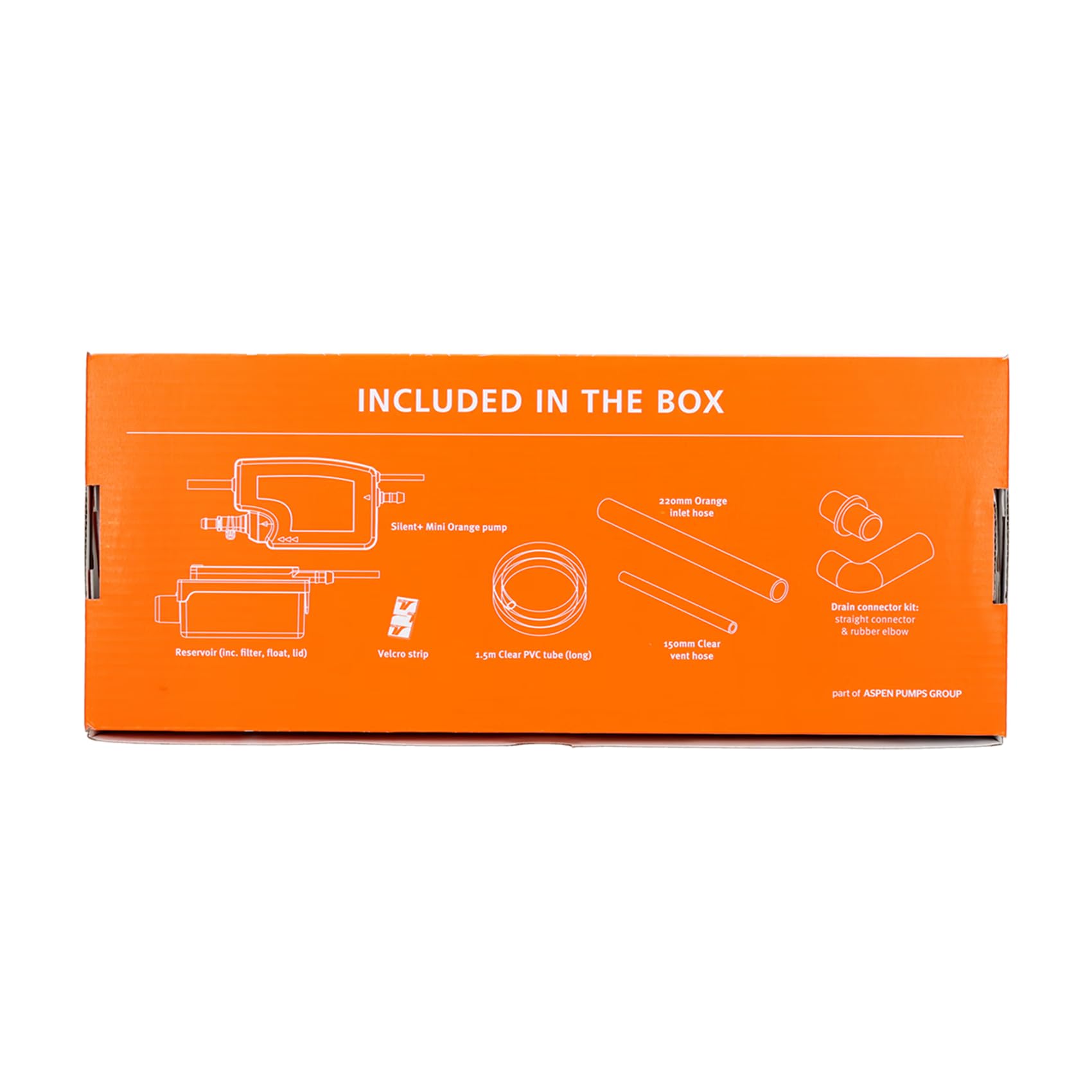 Aspen Pumps Silent+ Mini Orange FP3430, Pompe de Relevage des Condensats pour Climatiseur, Mini Pompe à Condensats pour Splits jusqu’à 40 kW, 35 l/h, 10 m, Ultra Silencieuse 16 dB(A), 5ᵉ Génération