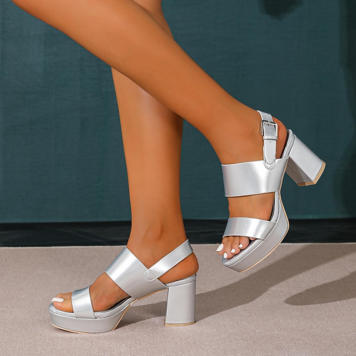 Amoji Women 3 Inch Block Heels Platform Strap Chunky Heeled Sandals 328 - Image 7