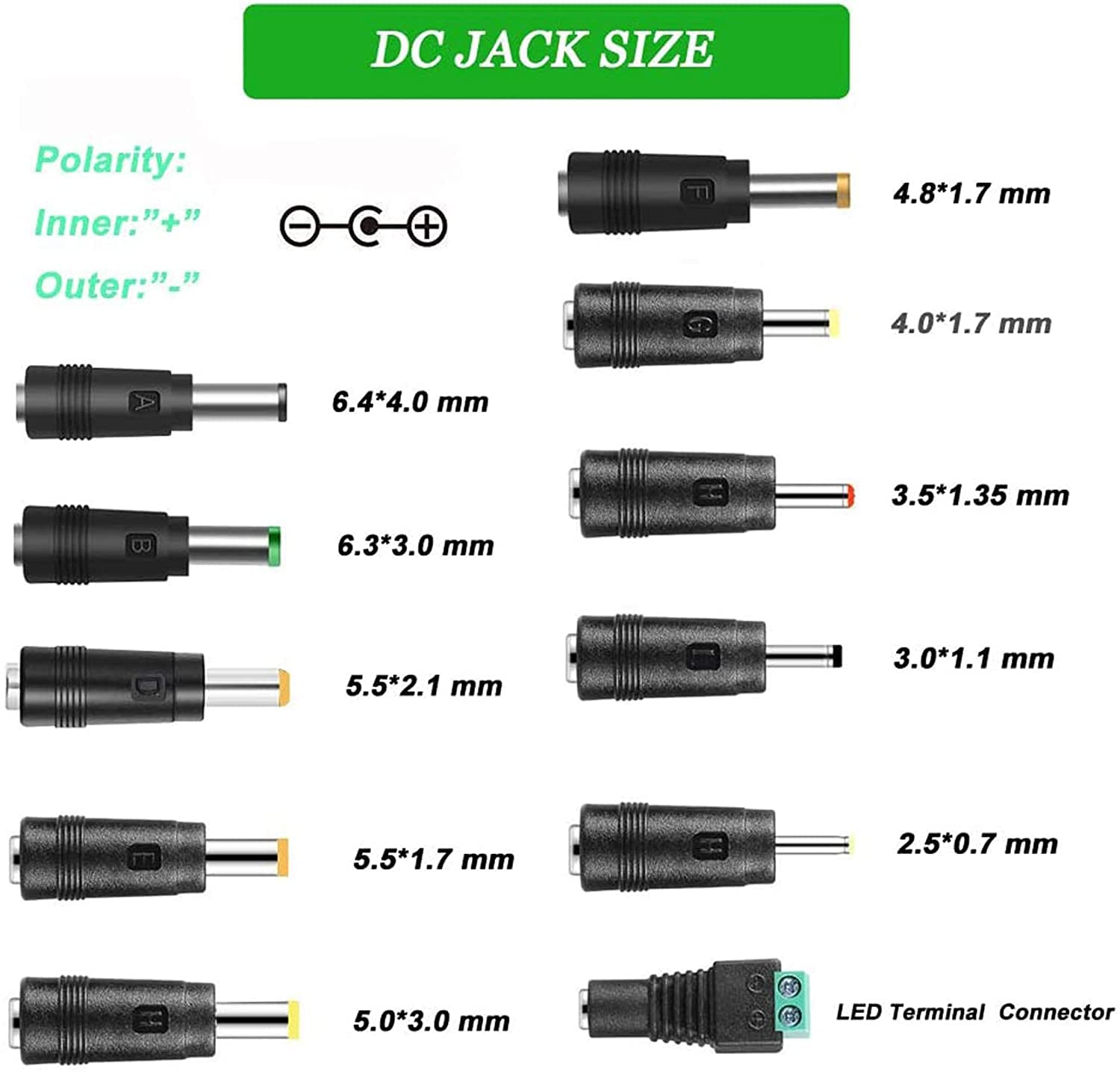 TKDY 24V 2.5A AC DC Adaptör 60W Güç Kaynağı, LED Şerit Işığı, 3D Yazıcı, LCD Monitör, 5.5 x 2.5 mm ve 11 PCS DC Konnektörlü, 24 Volt 0-2500mA Cihazlarla Uyumlu