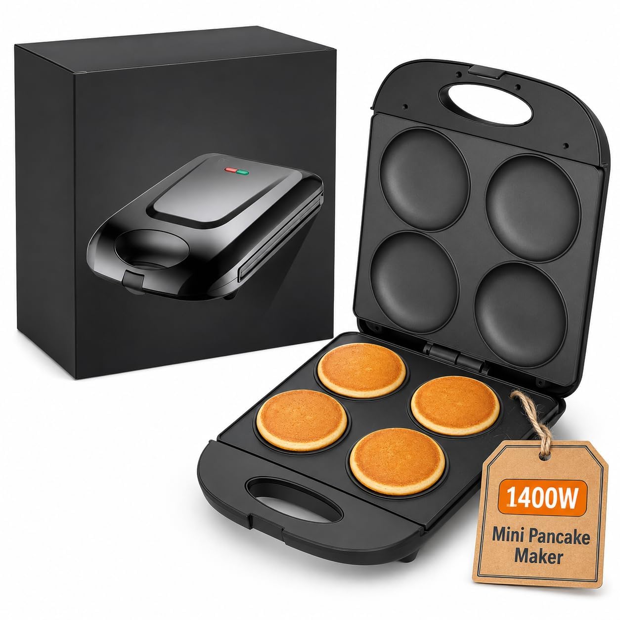 Mini crêperie électrique 1400W Grill de Petit-déjeuner antiadhésif, 4 Machines à sous pour Les crêpes, Muffins, œufs, Hamburgers et omelettes - Appareil de Cuisine