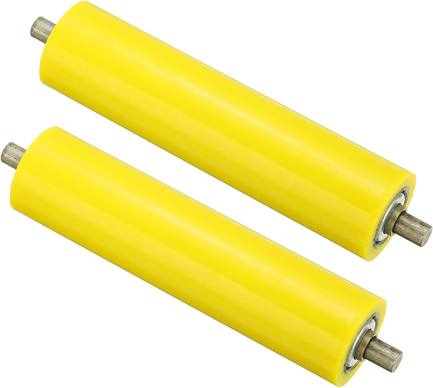 PATIKIL Polyurethane Coated Conveyor Roller 2" Diameter 8" Length, 2 Pack Stainless Steel Transmission Replacement Part Galvanized End, Yellow