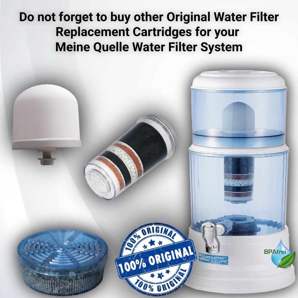 Natures Spring Ersatz-Wasserfilterkartuschen für das Mene Quelle Wasserfiltersystem - Keramikvorfilter - 6-Stufen Filterkartusche - Mineralisierungsstufe mit Maifansteinen (6-Stufen Filterkartusche)